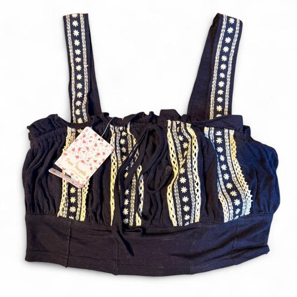 $58 retail NWT Free People navy blue and white crop top with embroidery Size XS